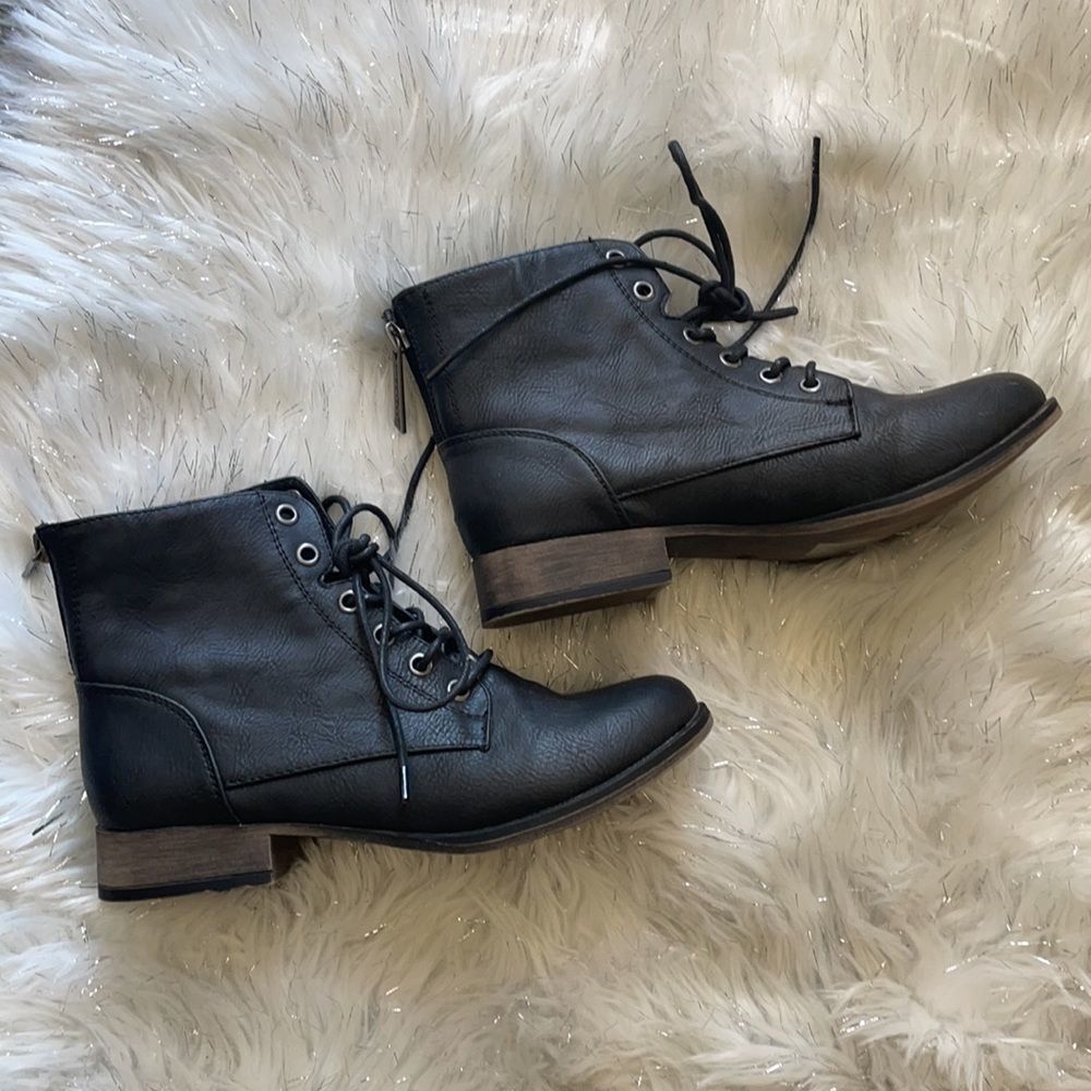 Lace Up Faux Leather Ankle Booties